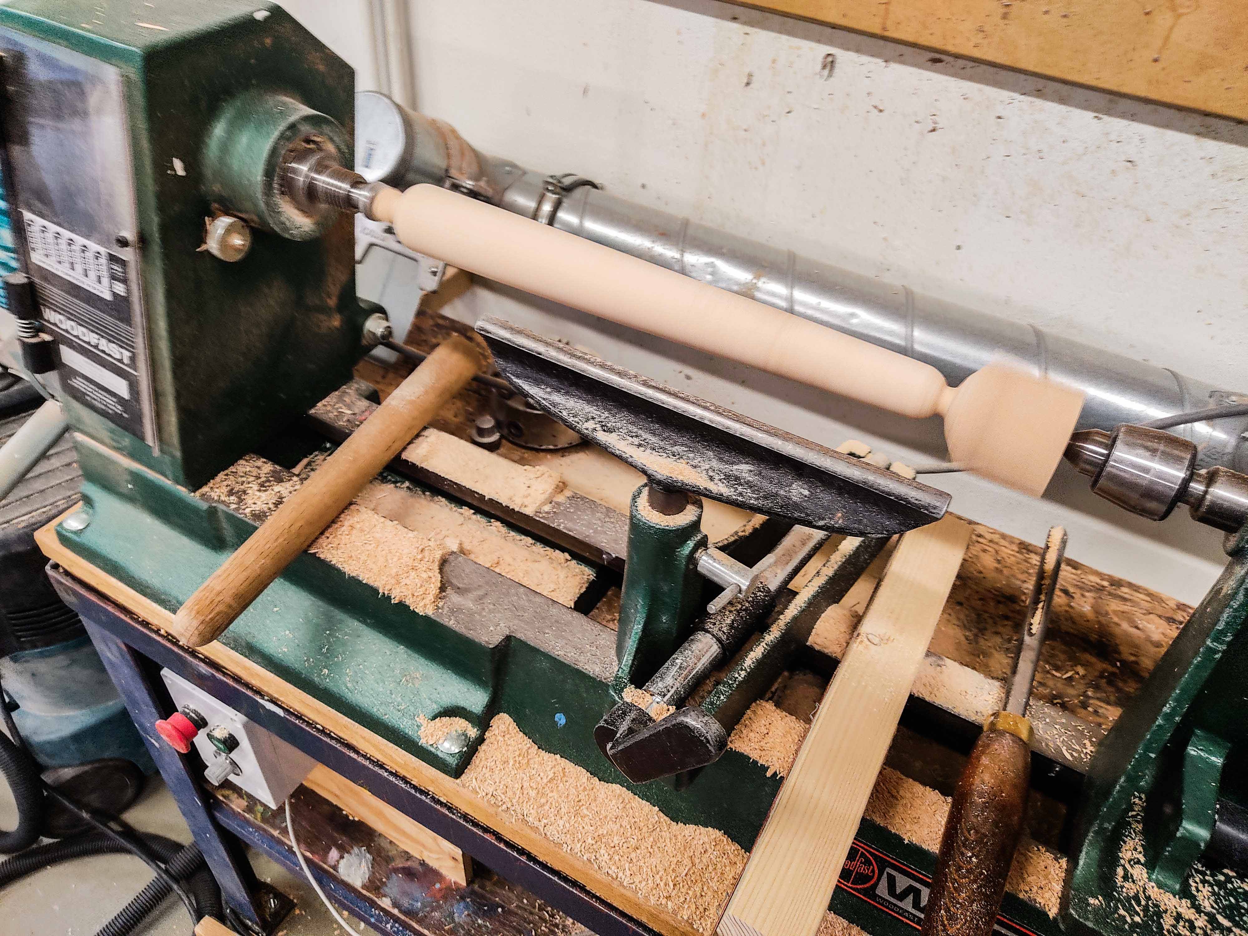 A carpenter's station, thick percussion stick in the making