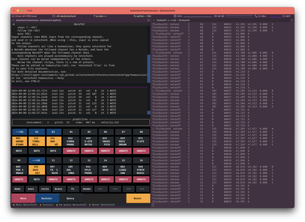 Using the notochord homunculus terminal app with fluidsynth.