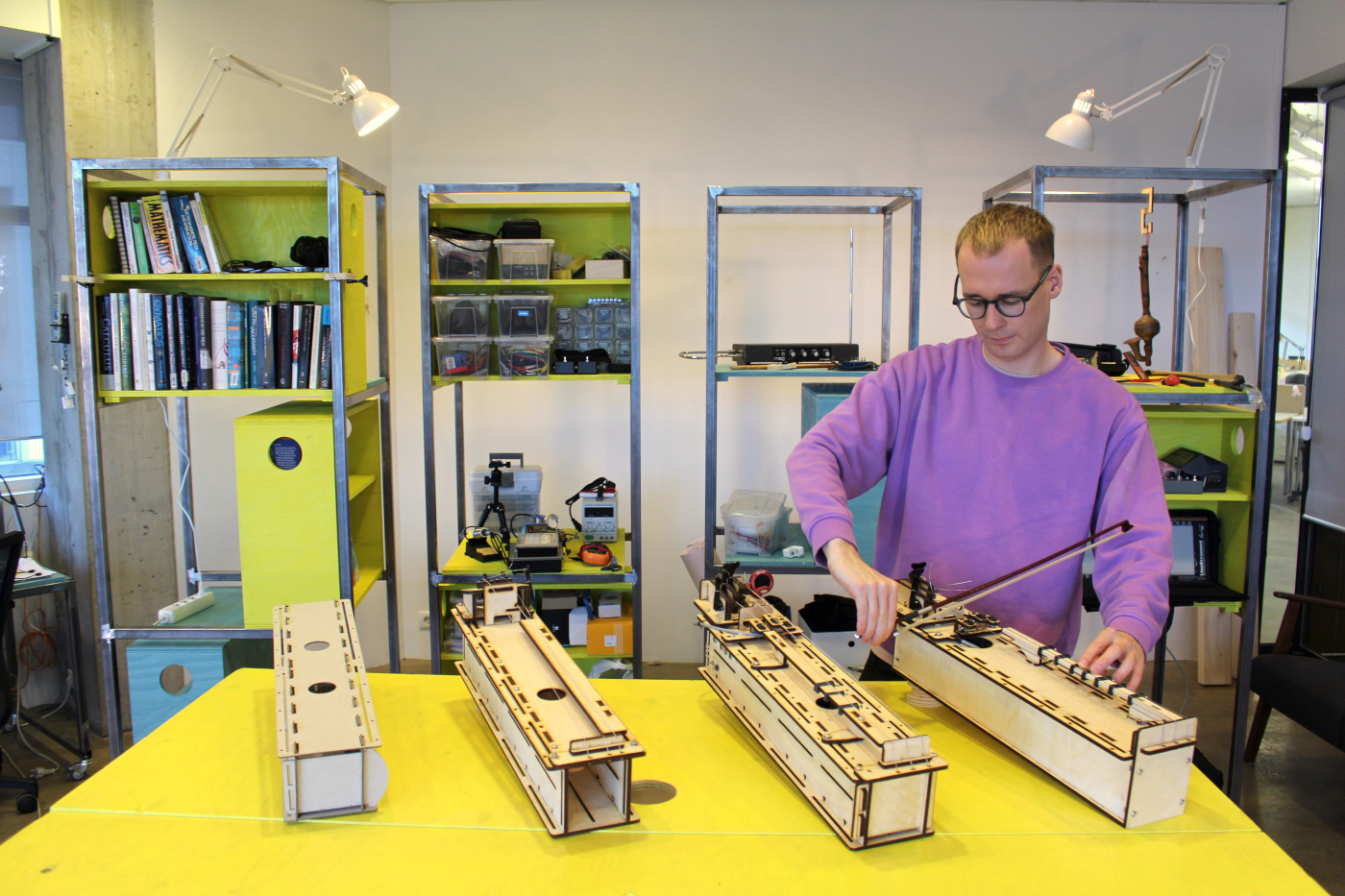 Boxy wooden string instrument.